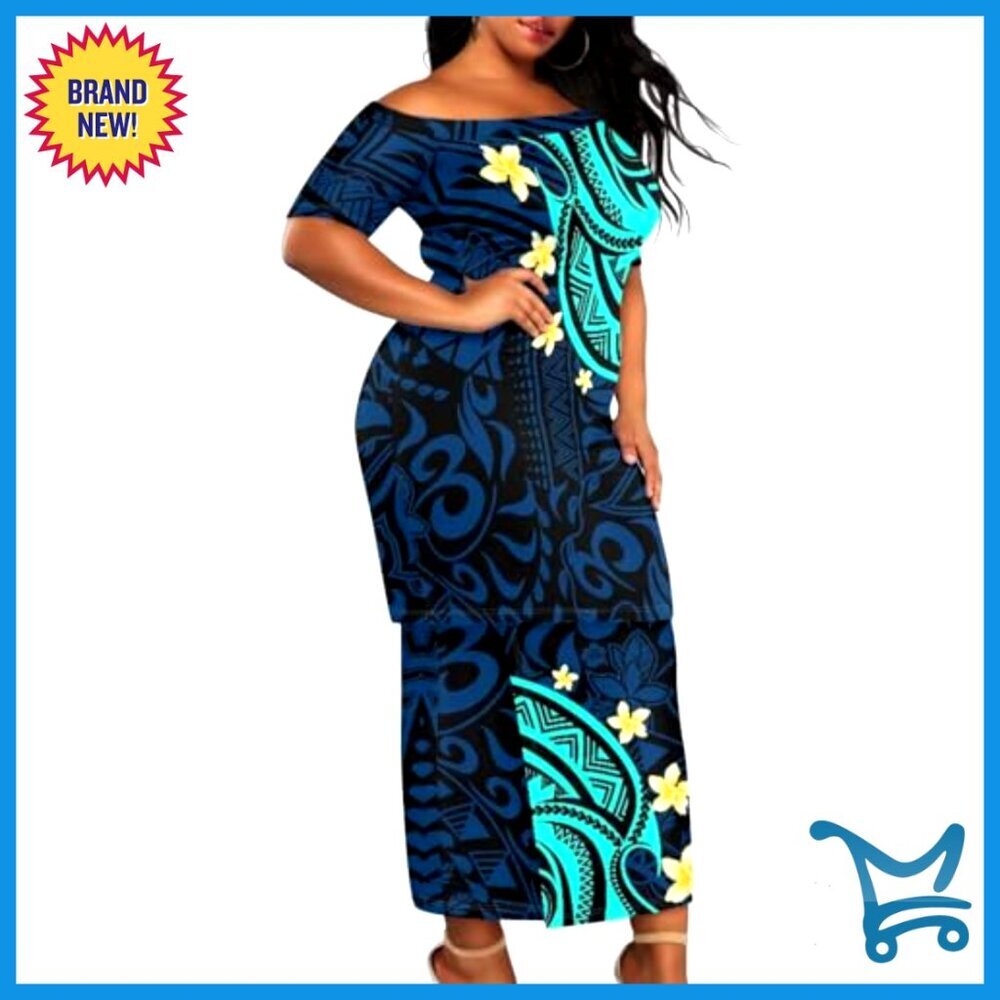 Polynesian Strapless Dress & Men's Shirt Couples Outfit Set S-4XL - Picture 4 of 6